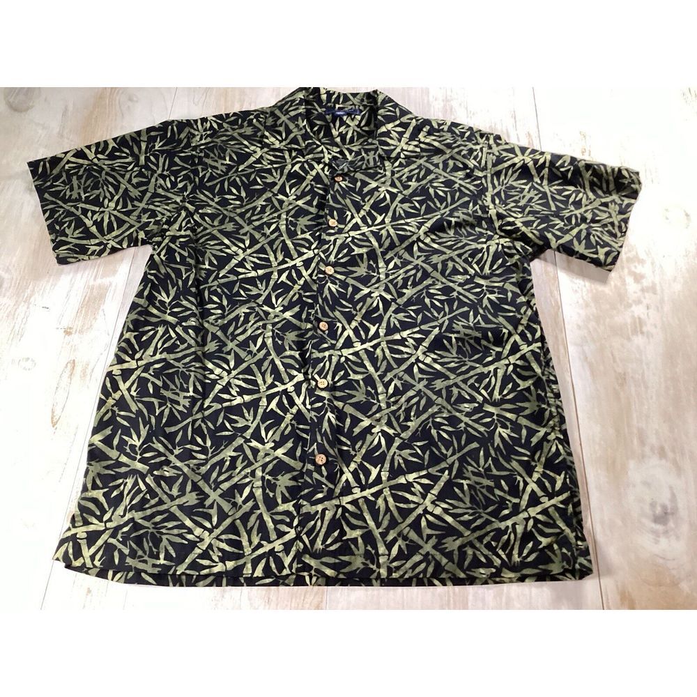 Saddlebred Black Bamboo‎ Print Button Down Men's Large